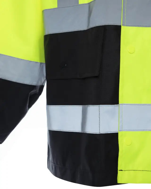 High-visibility safety vest with black panels and reflective stripes for UHV822 HiVis Waterproof Rain Jacket