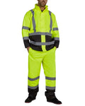 High-visibility yellow UHV823 Hi-Vis Utility Rain Pants with reflective stripes and Teflon fabric protector