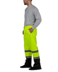 High-visibility yellow UHV823 Hi-Vis Utility Rain Pants with reflective stripes and knee panels