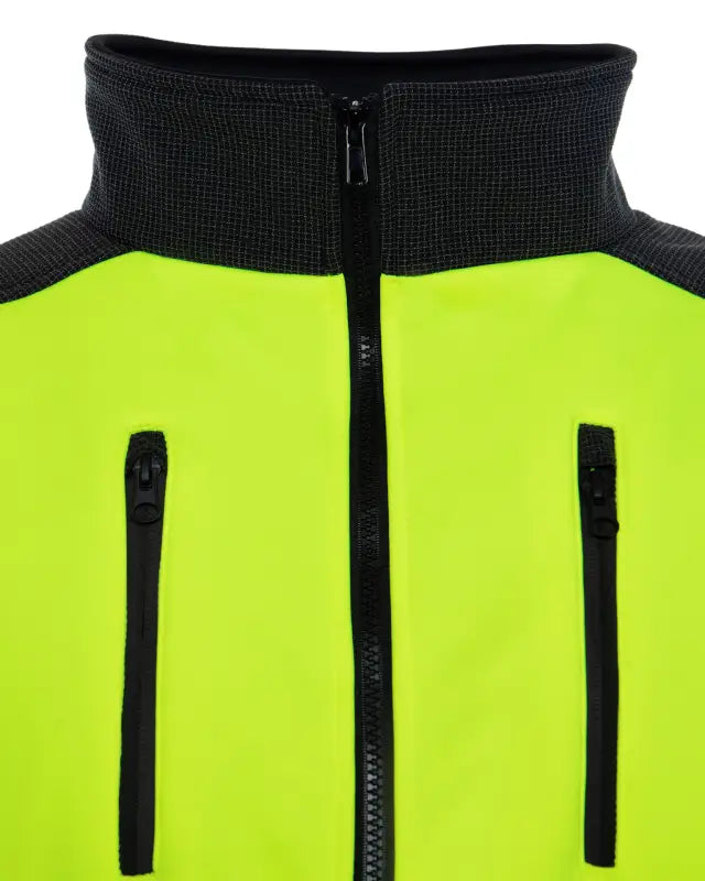 High-visibility neon yellow and black UHV828 HiVis Sport Soft Shell Jacket with pockets