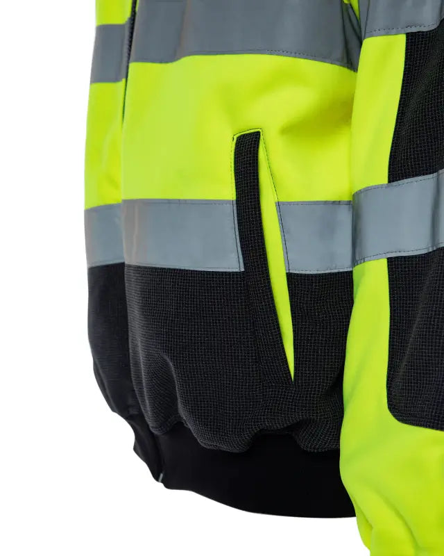 High-visibility UHV828 HiVis Sport Soft Shell Jacket with black, grey, neon color blocks