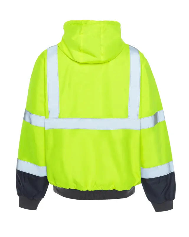 High-visibility yellow UHV829 HiVis Ultra Light Full Zip Hoodie with reflective stripes