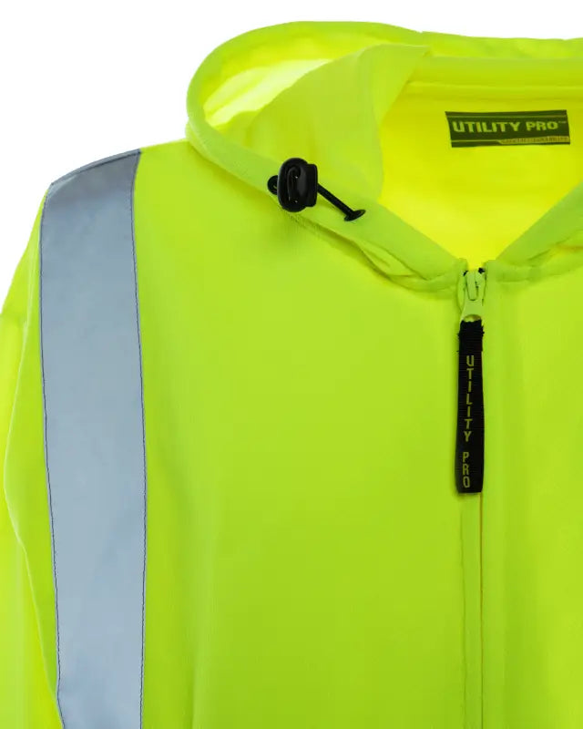 High-visibility neon yellow UHV829 HiVis Ultra Light Full Zip Hoodie with reflective striping