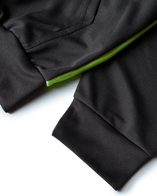 Black UHV829 HiVis Ultra Light Full Zip Hoodie with lime green accent stripe in birdseye fabric