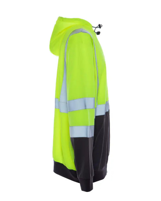 High-visibility neon yellow UHV829 HiVis Ultra Light hoodie with reflective stripes