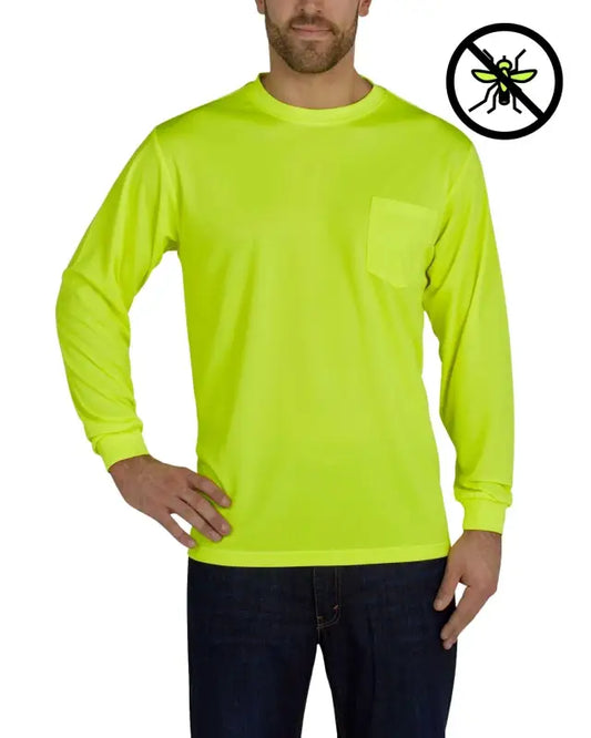 High-visibility neon yellow UHV856 Long Sleeve Knit Shirt with PERIMETER™ Insect Guard