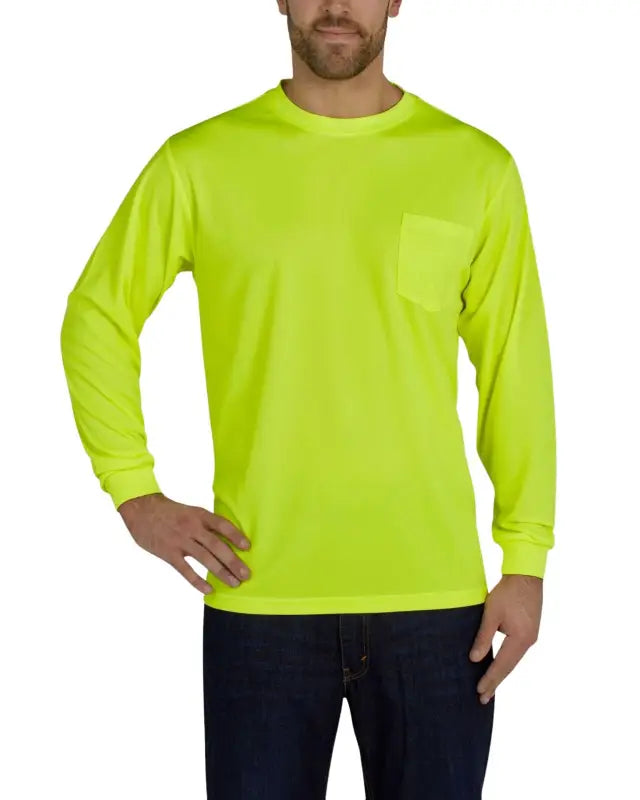 Neon yellow UHV856 Long Sleeve Knit Shirt with chest pocket and PERIMETER™ Insect Guard