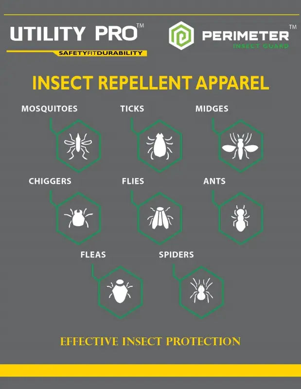 Informational chart of insects and arachnids repelled by UHV856 Long Sleeve Insect Guard Shirt