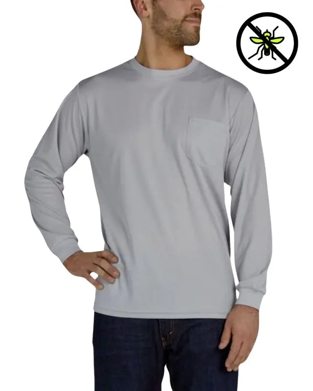 Light gray UHV856 Long Sleeve Knit Shirt featuring PERIMETER™ Insect Guard logo