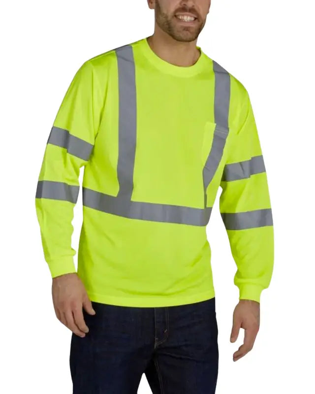 High-visibility yellow UHV867 HiVis Long Sleeve Tee with reflective stripes and Insect Guard