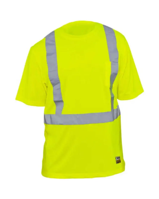 High-visibility yellow UHV868 HiVis Short Sleeve Tee with reflective stripes and PERIMETER Insect Guard