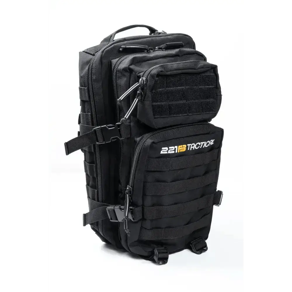 Black tactical military-style Ultimate Assault Backpack with MOLLE webbing and compartments