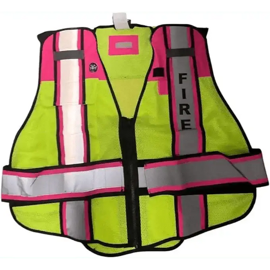 Chief Miller safety Ultrabright Safety Fire Vest | Class 2 Reflective - High Visibility - Double Breakaway Zipper (PINK Trim)) Apparel