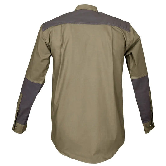 Two-toned Upland Shirt for Men in olive green with dark gray shoulder panels