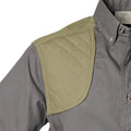 Gray Upland Shirt for Men with Olive Quilted Shoulder Patch, perfect for shooting or first responders