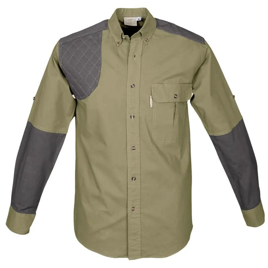 Olive green Upland Shirt for Men features gray reinforced shoulders and sleeves