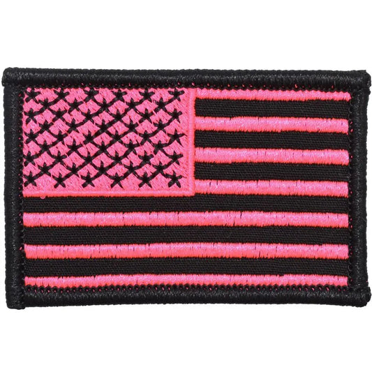 Pink and black embroidered American flag - 2x3 patch with black border and hot pink details