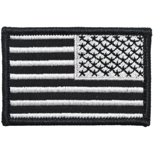 US Flag - 2x3 Patch - Black w/ Silver - Right Face (Reverse) - Patches