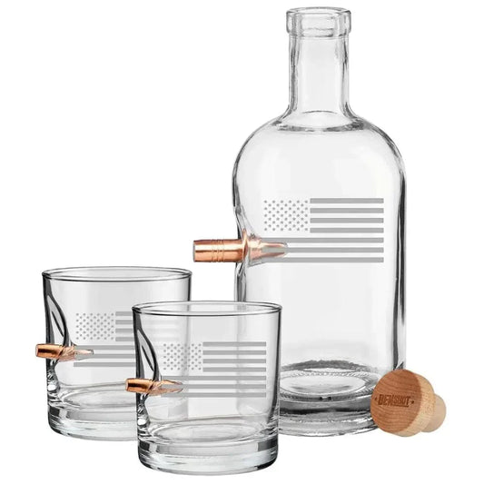 Chief Miller US Flag Decanter and Two Rocks Glasses Apparel