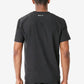 Back view of a plain black Men’s Double-Pocket Scrub Top with a logo near the neckline