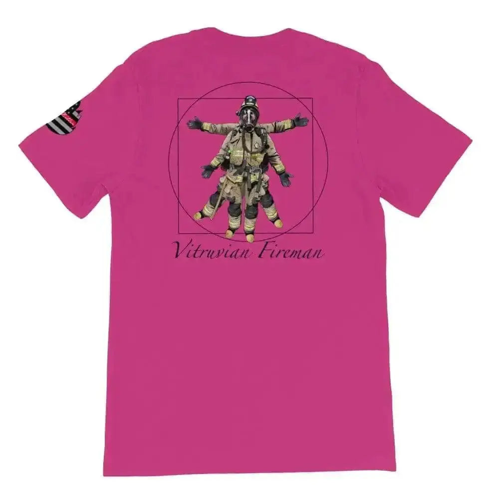 Vitruvian fireman (Logo on back) Short-Sleeve Unisex T-Shirt - Chief Miller Apparel