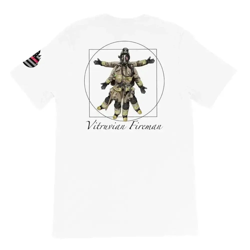 Vitruvian fireman (Logo on back) Short-Sleeve Unisex T-Shirt - Chief Miller Apparel