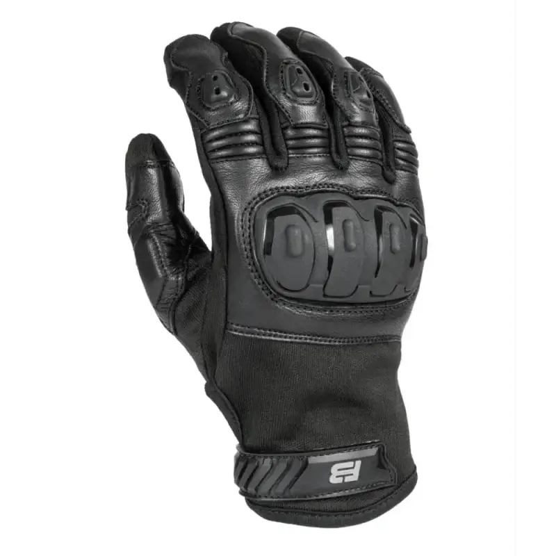 Black leather Warrior Gloves with knuckle armor for impact protection in critical situations