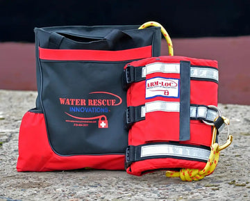 Water rescue equipment bag with red and black colors for ARM-LOC Rescue System
