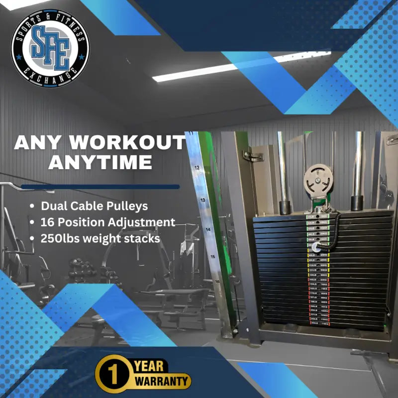 SFE Commercial Functional Trainer with 250lb weight stack and dual cable pulleys