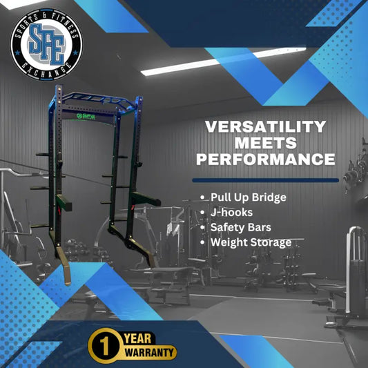 SFE Commercial Full Power Rack for Strength Training and Squats with Weight Storage