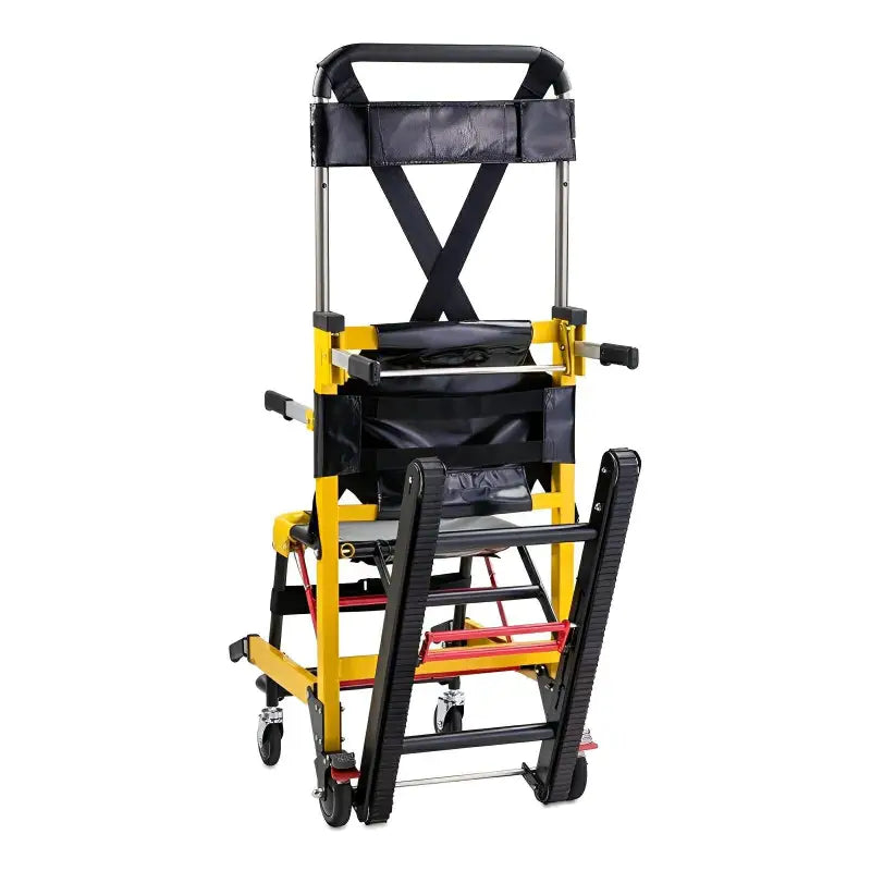 Wheeled Emergency Evacuation Manual Track Stair Chair with yellow frame and black seat