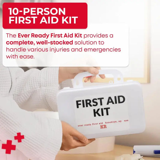 White first aid kit in plastic case for first responders and firefighters at emergencies