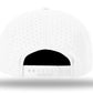 White performance water resistant baseball cap with black underside viewed from behind