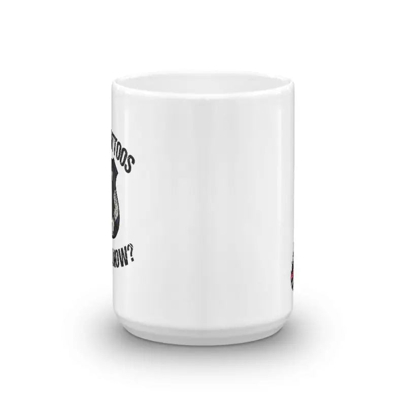 White ceramic Police Mug with tattoos matter graphic, perfect for evening tea