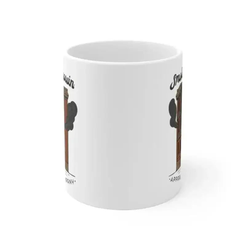 White ceramic Three Decker Mug featuring a dark silhouette design