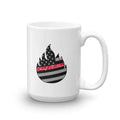 White ceramic Chief Miller Mug with black and white American flag flame design