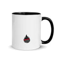 White ceramic mug with flame logo, perfect for tea ritual on a mug rack