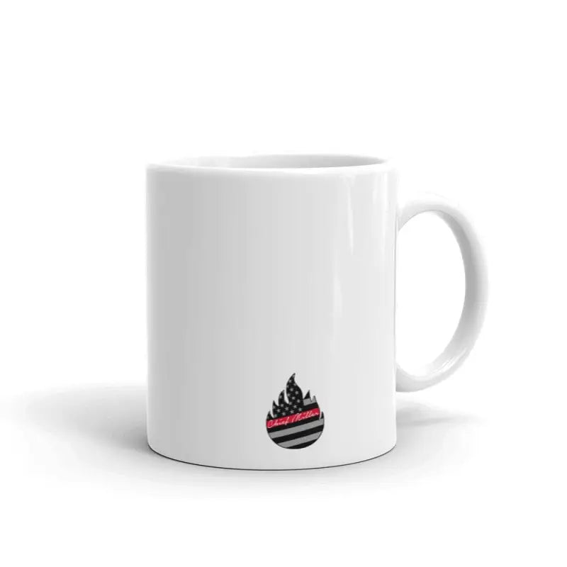 White ceramic Police Mug with a black and pink flame logo for evening tea lovers