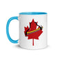 White ceramic Canada mug with blue handle and red maple leaf for your tea ritual