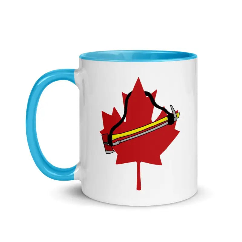 White ceramic Canada mug with blue handle and red maple leaf for your tea ritual