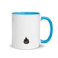 White ceramic Canada mug with blue handle and black flame logo for your tea ritual