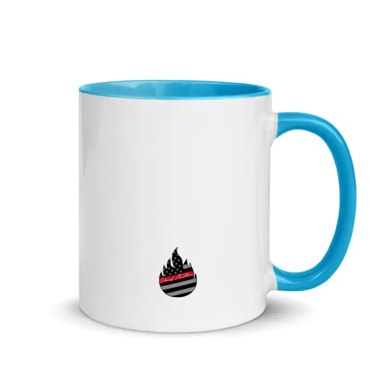 White ceramic Canada mug with blue handle and black flame logo for your tea ritual