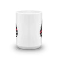 White ceramic Signature Chief Miller Mug featuring a black and pink logo design