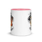 White ceramic apparel mug with pink interior and beautiful graphic design for tea ritual