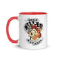 White ceramic apparel mug with red interior featuring skull design and Chief Heller Apparel text