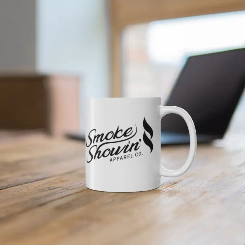 White ceramic Wavers Mug featuring Smoke Shown Apparel Co. logo for first responders