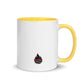 White ceramic Canada Mug with yellow handle and black flame logo, perfect for tea rituals