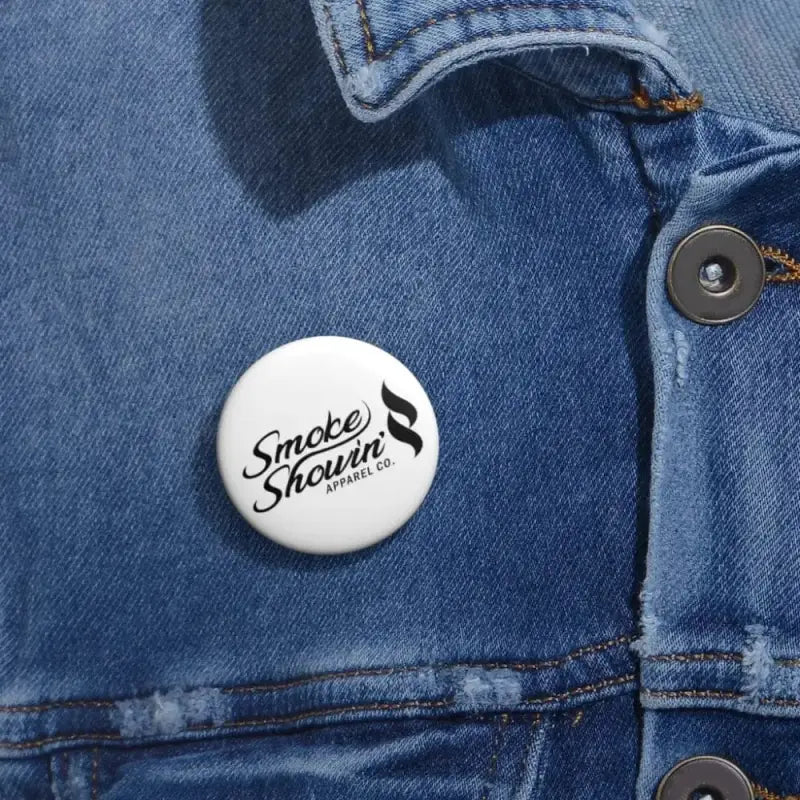 White circular Smoke Showin Pin button featuring Smoke Shouts text and logo