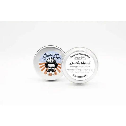 White tin container with skull logo for Leatherhead Medium Hold Moustache & Beard Wax