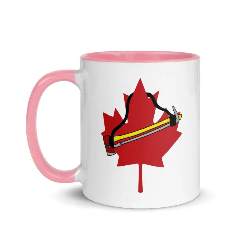 Canada Mug with Color Inside featuring red maple leaf and hockey stick design